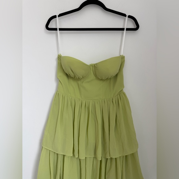 Lovers + Friends NWT Small Hattie Gown Green Strapless Tiered Dress - Picture 6 of 9